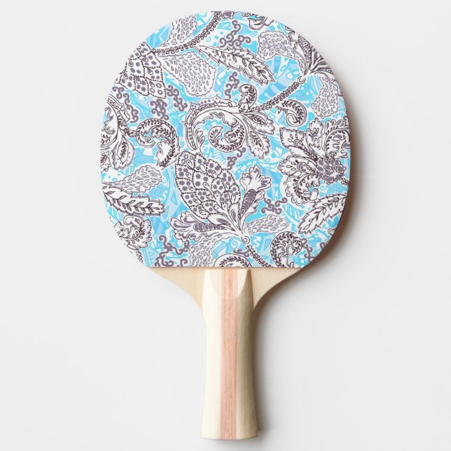 Cute blue gray classic floral ping pong paddle (Front)