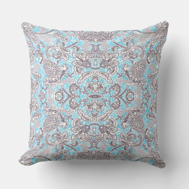 Cute blue gray classic floral throw pillow (Front)