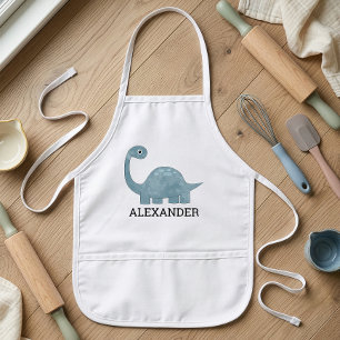 Cute Blue Gray Dinosaur Personalized Kids' Apron
