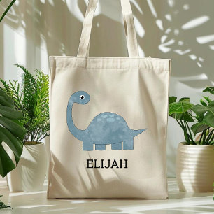 Cute Blue Gray Dinosaur Personalized Kids Tote Bag
