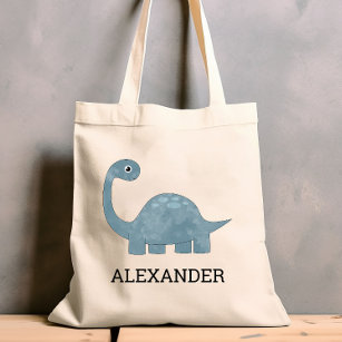 Cute Blue Gray Dinosaur Personalized Tote Bag