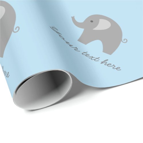 Cute blue gray elephant baby shower wrapping paper