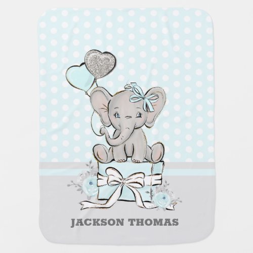 Cute Blue Gray Elephant Balloons Polka Dots Baby Blanket