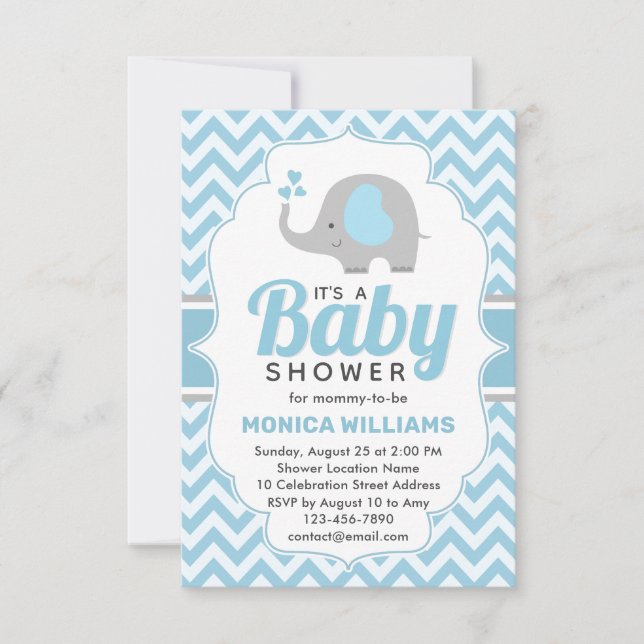 Cute Blue Gray Elephant Boy Baby Shower Invitation (Front)