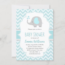 Cute Blue Gray Elephant Boy Baby Shower Invitation