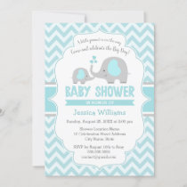 Cute Blue Gray Elephant Boy Baby Shower Invitation