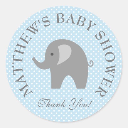 Cute blue gray elephant boys baby shower stickers