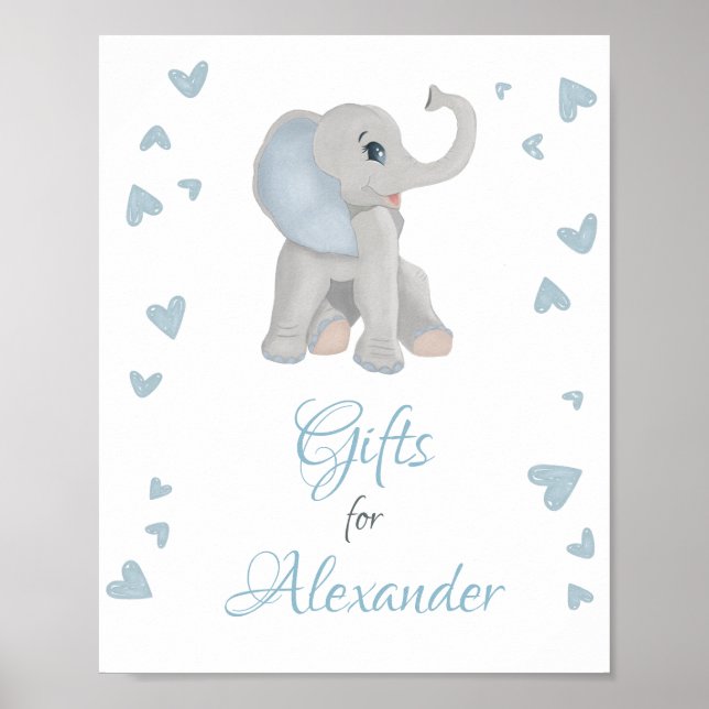 Cute Blue Gray Elephant Gifts Boy Baby Shower Sign (Front)
