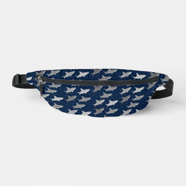 Cute Blue Gray Shark Pattern Fanny Pack (Front)