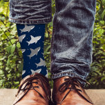 Cute Blue Gray Shark Pattern Socks<br><div class="desc">Cute shark socks with a pattern of gray sharks on a dark blue background. Simply add these socks to your cart,  get them home,  and then enjoy them wherever your feet may go.

Cute Blue Gray Shark Pattern Socks
Holidayday Design   |   ©Melissa Patton - Designer/Illustrator</div>