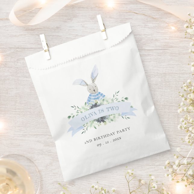 Cute Blue Green Bunny Foliage Any Age Birthday Favor Bag (Clipped)