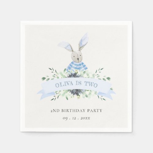 Cute Blue Green Bunny Foliage Any Age Birthday Napkins