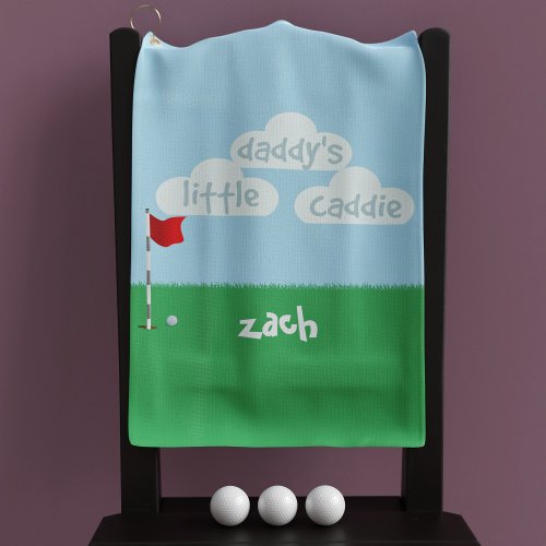 Cute Blue Green Daddys Little Caddie Golf Towel