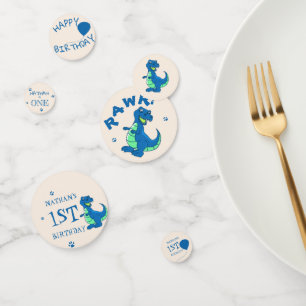 Cute Blue Green Dinosaur Birthday Party Table Confetti