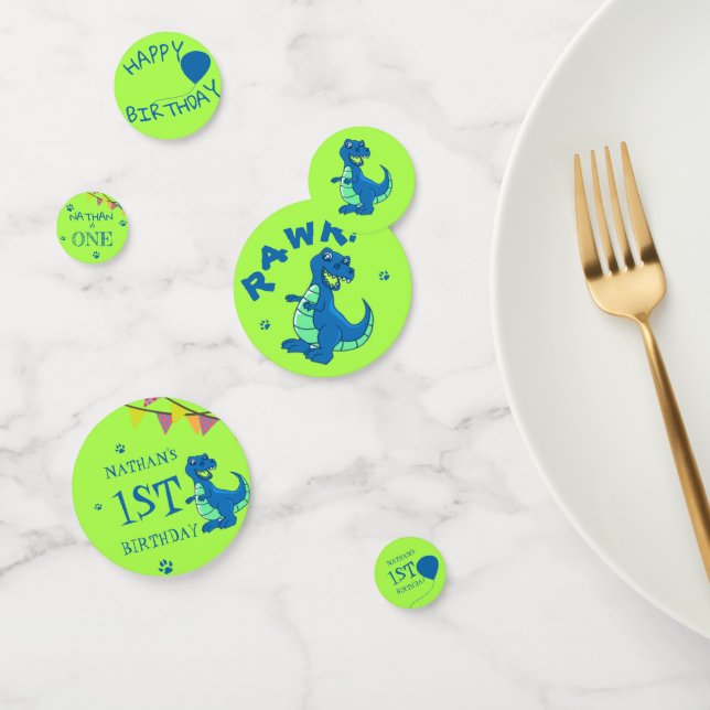 Cute Blue Green Dinosaur Birthday Party Table Confetti (Group)