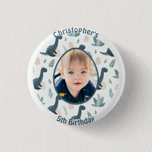 Cute Blue Green Dinosaur Custom Photo and Name Button