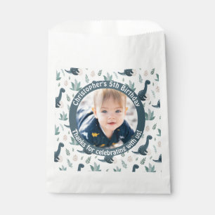 Cute Blue Green Dinosaur Custom Photo and Name Favor Bag