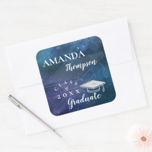 Cute Blue Green Galaxy Class of 2026 Graduation Square Sticker