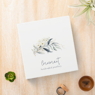 Cute Blue Green Gold Leafy Botanical Floral Bunch 3 Ring Binder