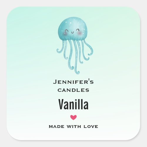 Cute Blue_Green Jellyfish Candle Business Square Sticker