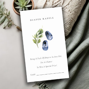 Cute Blue Green Leafy Diaper Raffle Baby Shower Enclosure Card