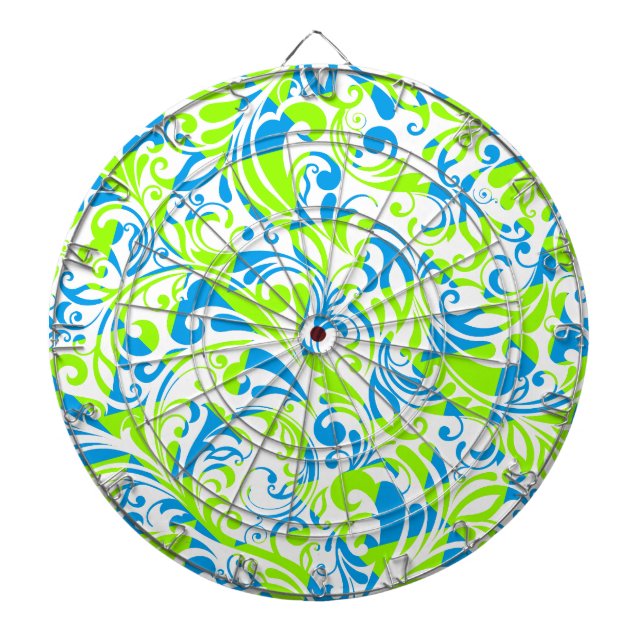 Cute blue green mixed floral patterns dart board (Front)