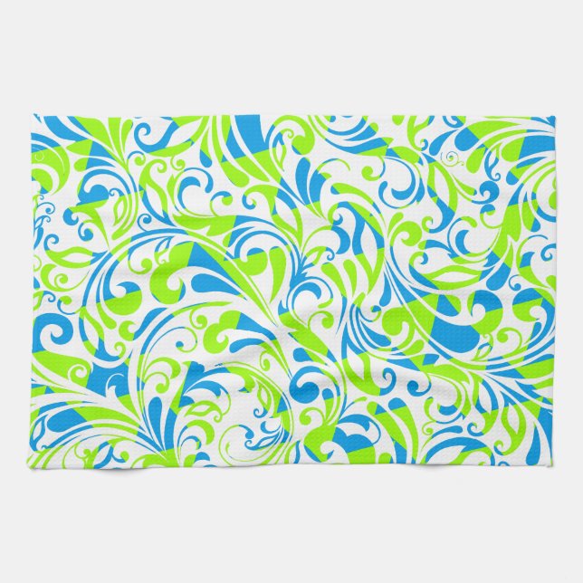 Cute blue green mixed floral patterns kitchen towel (Horizontal)