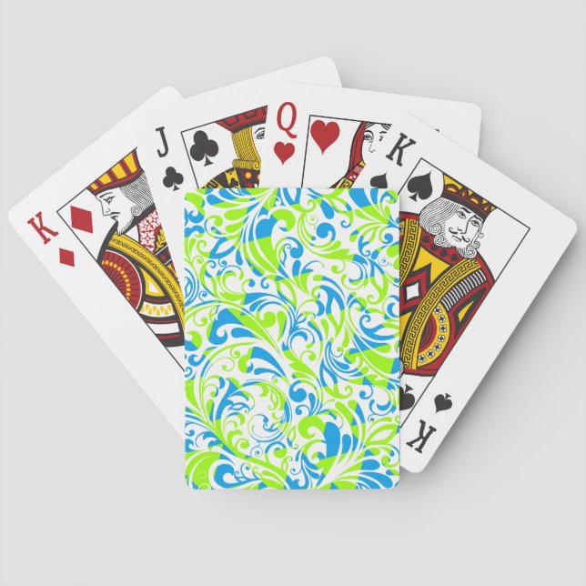 Cute blue green mixed floral patterns poker cards (Back)