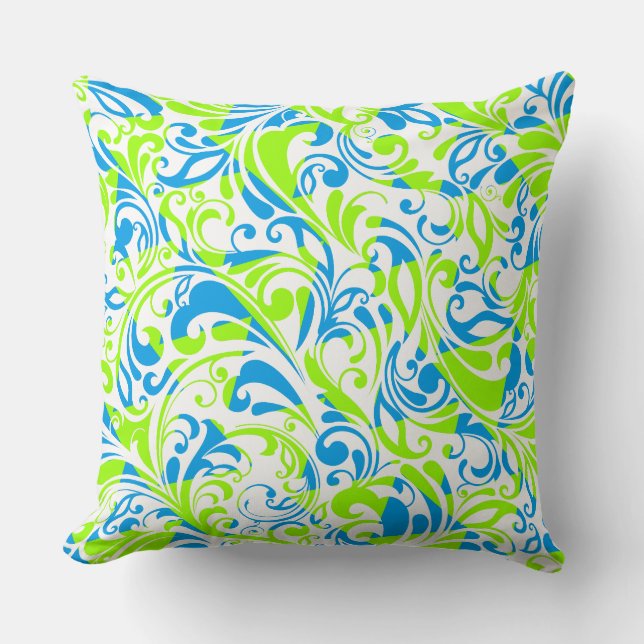 Cute blue green mixed floral patterns throw pillow (Front)