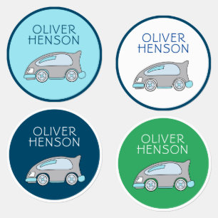 Cute Blue Green Race Car with Name Boy Kids' Labels