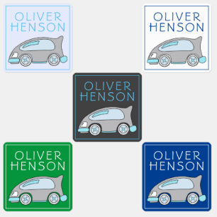 Cute Blue Green Race Car with Name Boy Kids' Labels