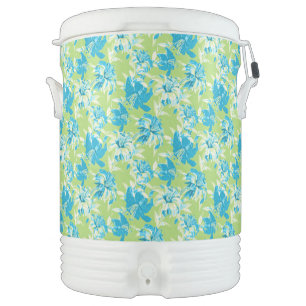 Cute blue green seamless lily floral beverage cooler