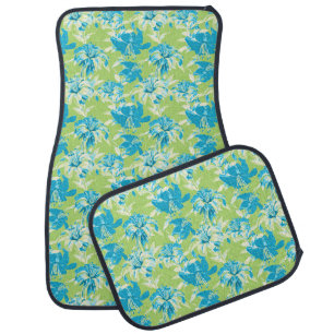 Cute blue green seamless lily floral car floor mat