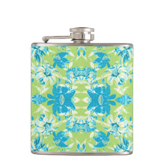 Cute blue green seamless lily floral flask