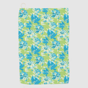 Cute blue green seamless lily floral golf towel