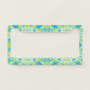 Cute blue green seamless lily floral license plate frame