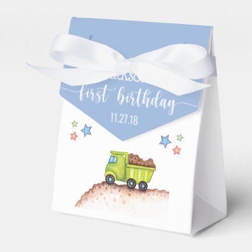 Cute Blue Green Truck First Birthday Party Favor Boxes