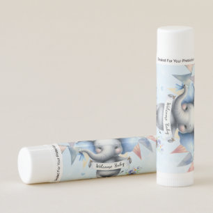 Cute Blue Grey Elephant Welcome Baby Boy Shower Lip Balm