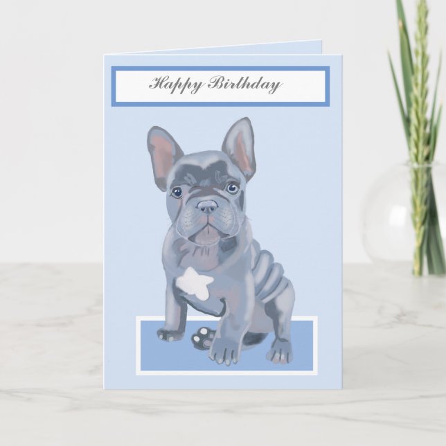 Cute Blue Grey French Bulldog Puppy Card (Front)