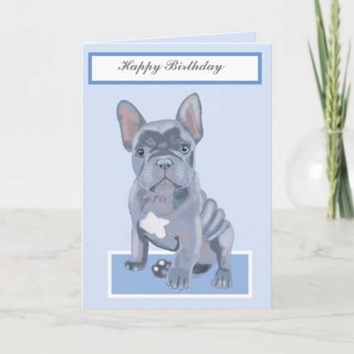 Cute Blue Grey French Bulldog Puppy Card