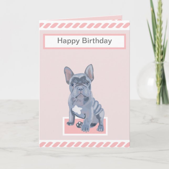 Cute Blue Grey French Bulldog Puppy Card (Front)