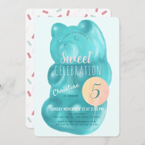 Cute Blue Gummy Bear Sweet Candy Birthday Invitation