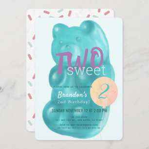Cute Blue Gummy Bear Two Sweet 2nd Birthday Invitation