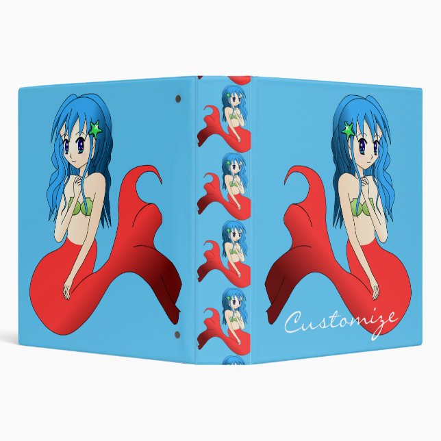 Cute Blue-haired Mermaid Thunder_Cove 3 Ring Binder (Background)