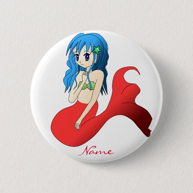 Cute Blue-haired Mermaid Thunder_Cove Button (Front)