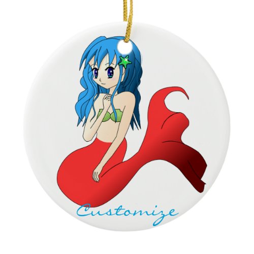 Cute Blue-haired Mermaid Thunder_Cove Ceramic Ornament
