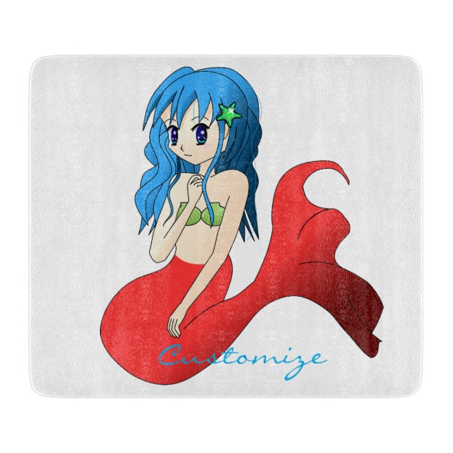 Cute Blue-haired Mermaid Thunder_Cove Cutting Board (Front)