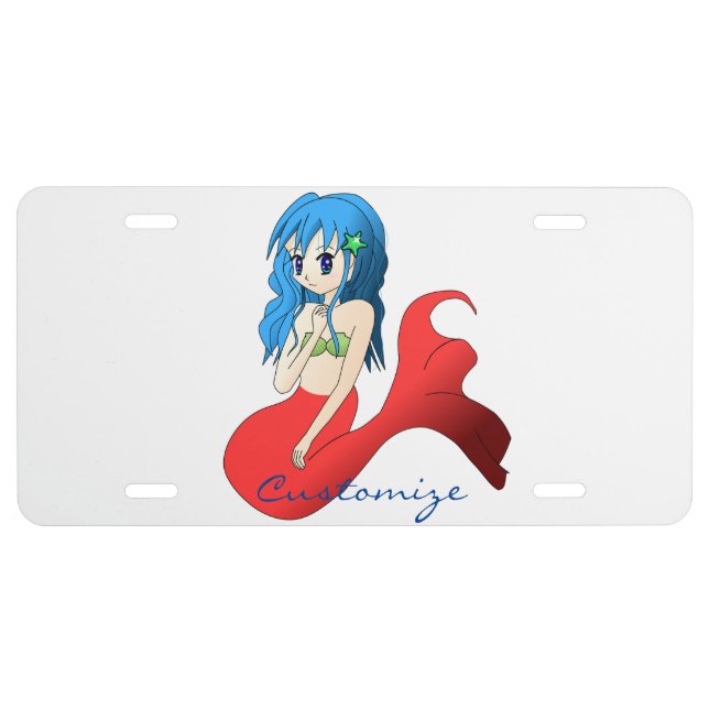 Cute Blue-haired Mermaid Thunder_Cove License Plate (Front)
