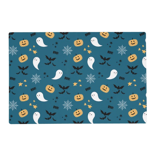 Cute Blue Halloween Boo Placemat (Front)