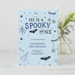 Cute Blue Halloween Ghost Birthday Party Invitation
